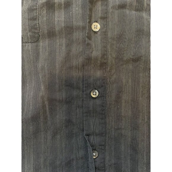 DKNY Jeans Black stripe Button Up Shirt Long Sleeve Pocket Back Emblem XL - Picture 5 of 7